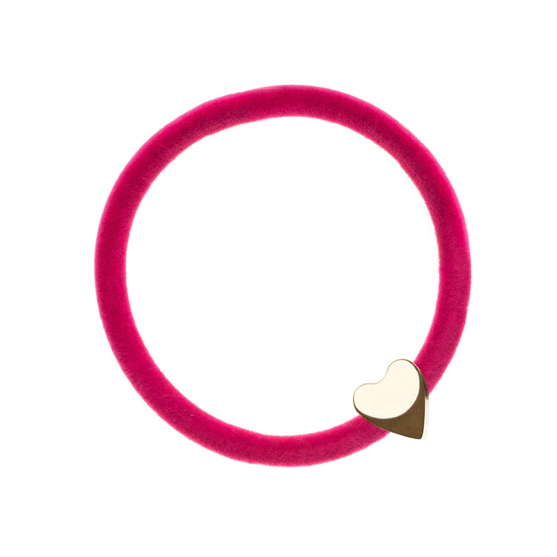 VELVET HAIR TIE PINK W/GOLD HEART