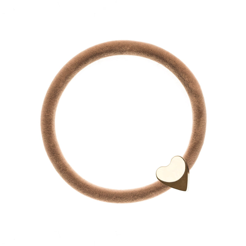 VELVET HAIR TIE SAND W/GOLD HEART