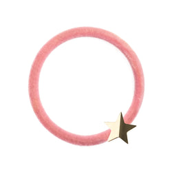 VELVET HAIR TIE BLUSH ROSE W/GOLD STAR