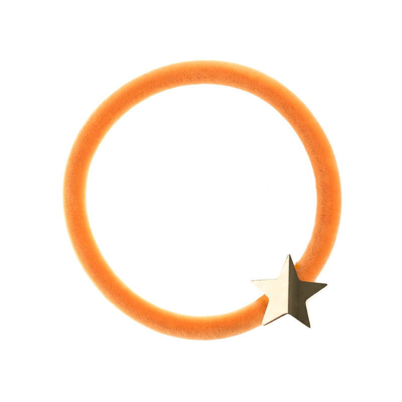 VELVET HAIR TIE PALE ORANGE W/GOLD STAR