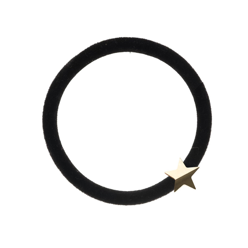 VELVET HAIR TIE BLACK W/GOLD STAR