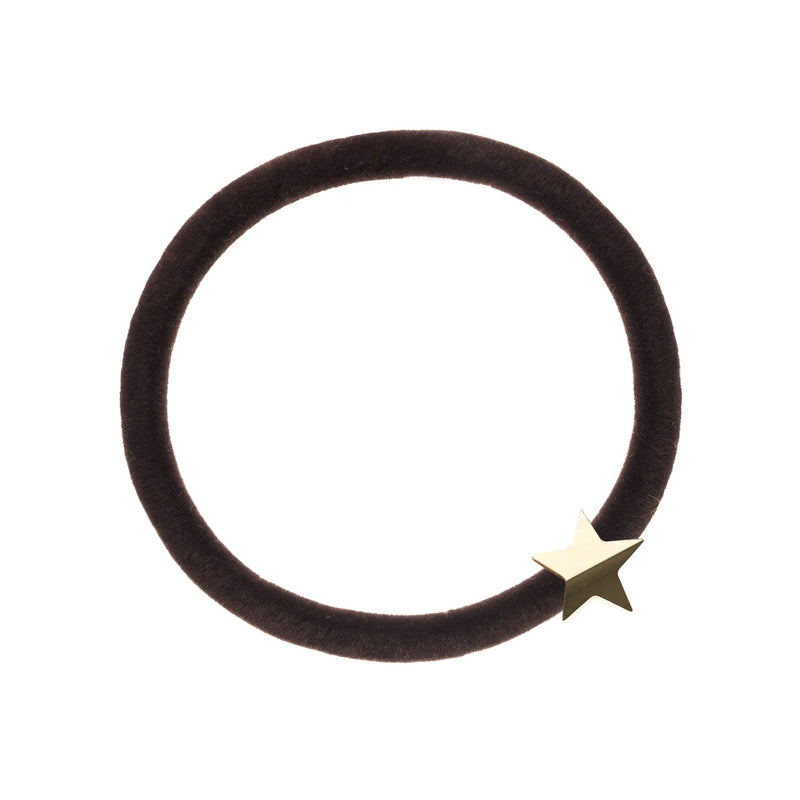 VELVET HAIR TIE CHOCOLATE BROWN W/GOLD STAR