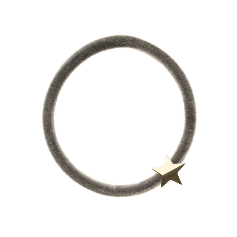 VELVET HAIR TIE GREY W/GOLD STAR