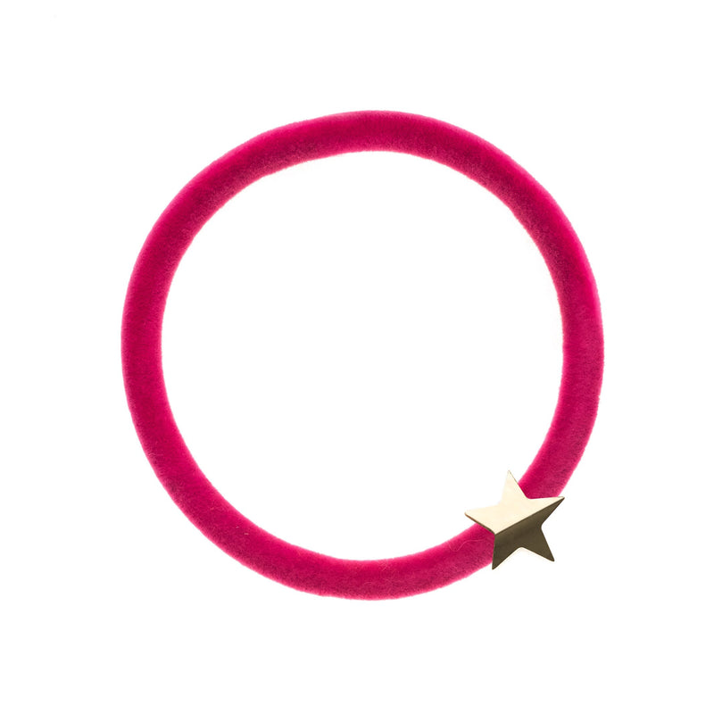 VELVET HAIR TIE PINK W/GOLD STAR