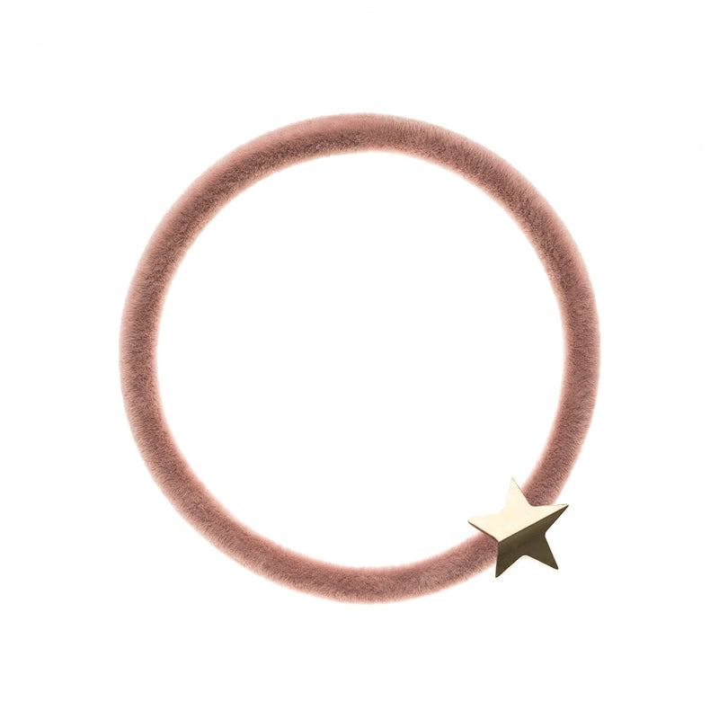 VELVET HAIR TIE ROSE W/GOLD STAR