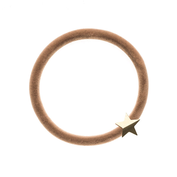 VELVET HAIR TIE SAND W/GOLD STAR