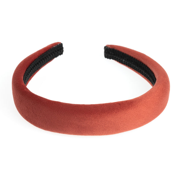 VELVET HAIR BAND BROAD DARK TERRACOTTA