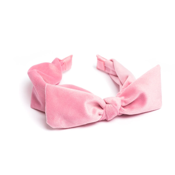 VELVET HAIR BAND W/BOW PALE PINK