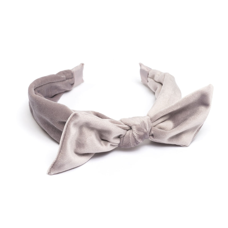 VELVET HAIR BAND W/BOW ELEPHANT GREY