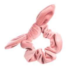 VELVET SCRUNCHIE W/BOW BLUSH ROSE