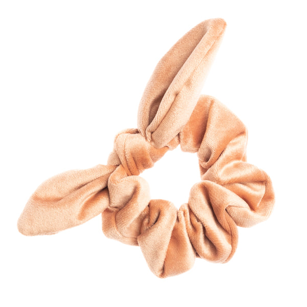 VELVET SCRUNCHIE W/BOW CAMEL