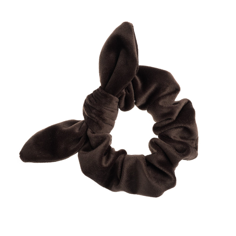 VELVET SCRUNCHIE W/BOW CHOCOLATE BROWN