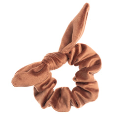 VELVET SCRUNCHIE W/BOW COGNAC