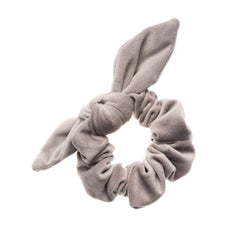 VELVET SCRUNCHIE W/BOW ELEPHANT GREY