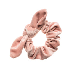 VELVET SCRUNCHIE W/BOW PALE ROSE