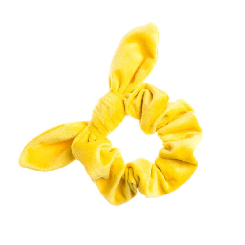 VELVET SCRUNCHIE W/BOW SUN YELLOW