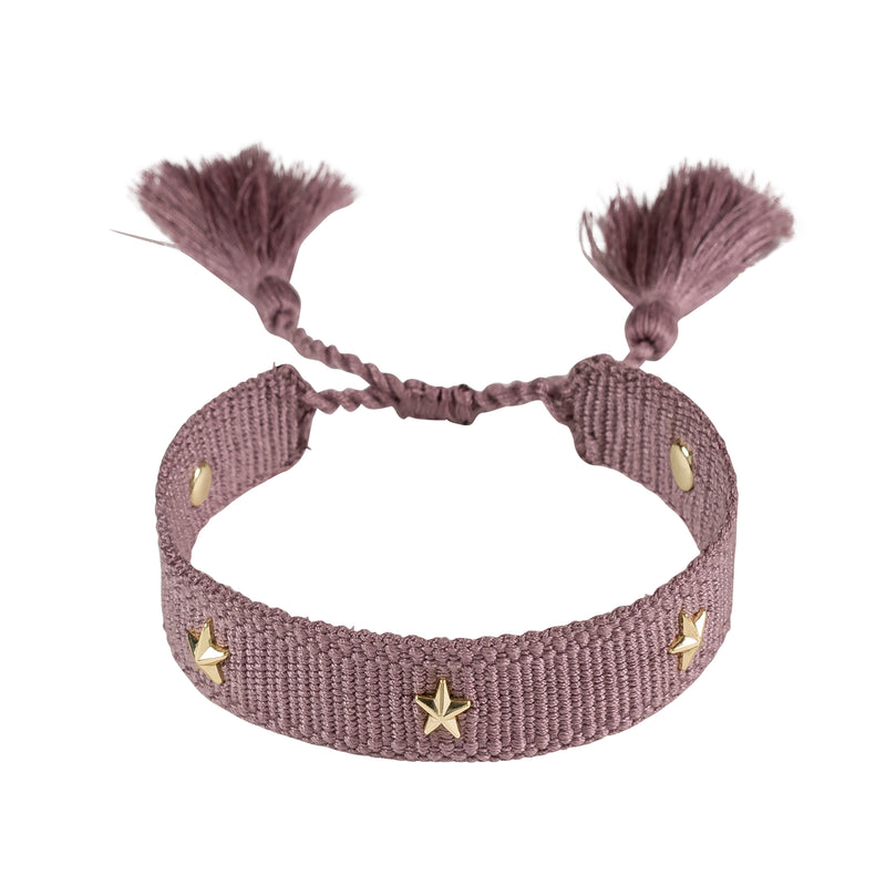 WOVEN FRIENDSHIP BRACELET THIN W/STAR STUD - DUSTY GRAPE