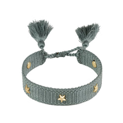 WOVEN FRIENDSHIP BRACELET THIN W/STAR STUD - DUSTY TEAL W/MATTE GOLD