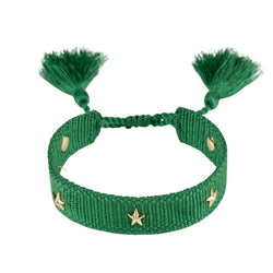 WOVEN FRIENDSHIP BRACELET THIN W/STAR STUD - GREEN