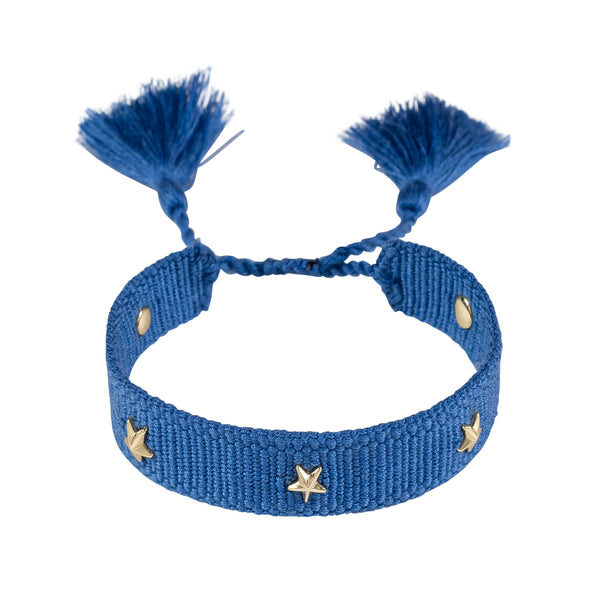 WOVEN FRIENDSHIP BRACELET THIN W/STAR STUD - STRONG BLUE