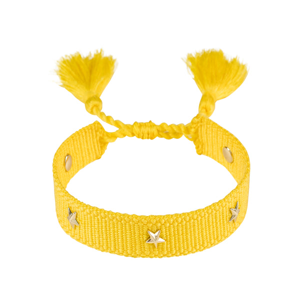 WOVEN FRIENDSHIP BRACELET THIN W/STAR STUD - SUN YELLOW