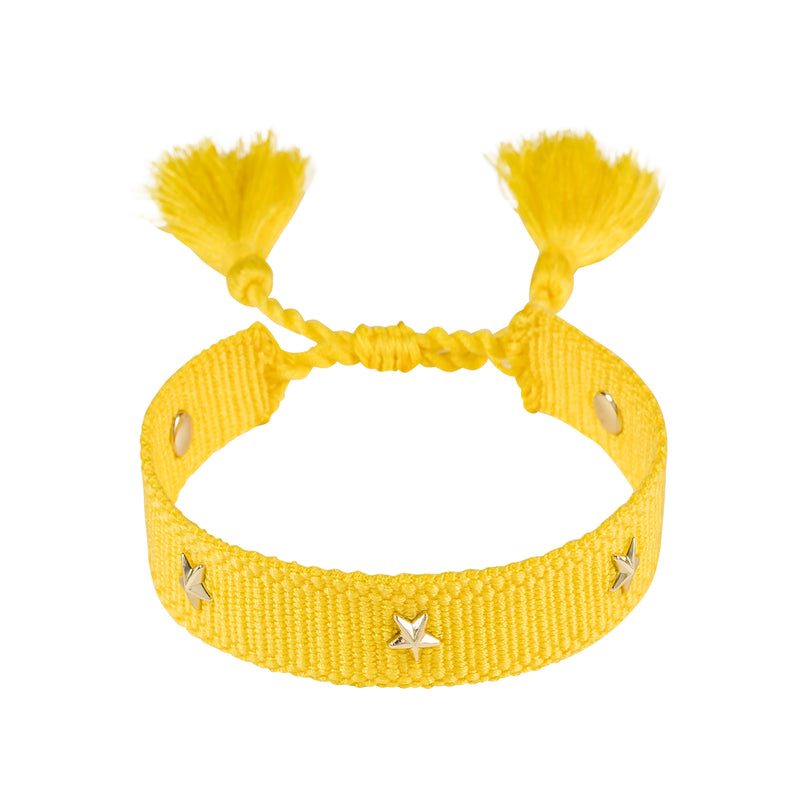 WOVEN FRIENDSHIP BRACELET THIN W/STAR STUD - SUN YELLOW