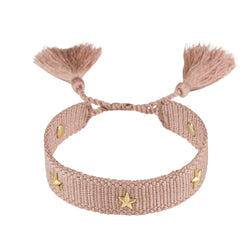 WOVEN FRIENDSHIP BRACELET THIN W/STAR STUD - VINTAGE ROSE W/MATTE GOLD