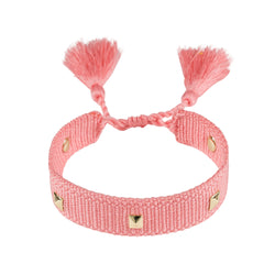 WOVEN FRIENDSHIP BRACELET THIN W/STUD - CANDY PINK