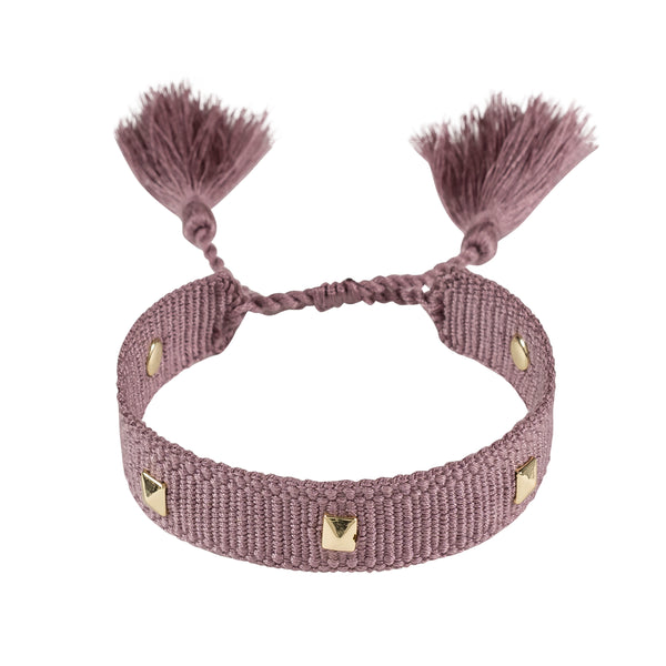 WOVEN FRIENDSHIP BRACELET THIN W/STUD - DUSTY GRAPE