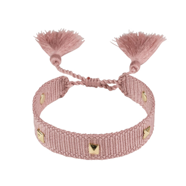 WOVEN FRIENDSHIP BRACELET THIN W/STUD - DUSTY ROSE