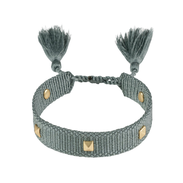 WOVEN FRIENDSHIP BRACELET THIN W/STUD - DUSTY TEAL W/MATTE GOLD