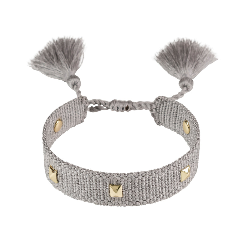 WOVEN FRIENDSHIP BRACELET THIN W/STUD - LIGHT GREY