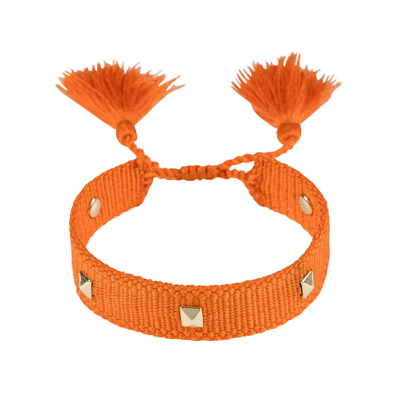 WOVEN FRIENDSHIP BRACELET THIN W/STUD - ORANGE