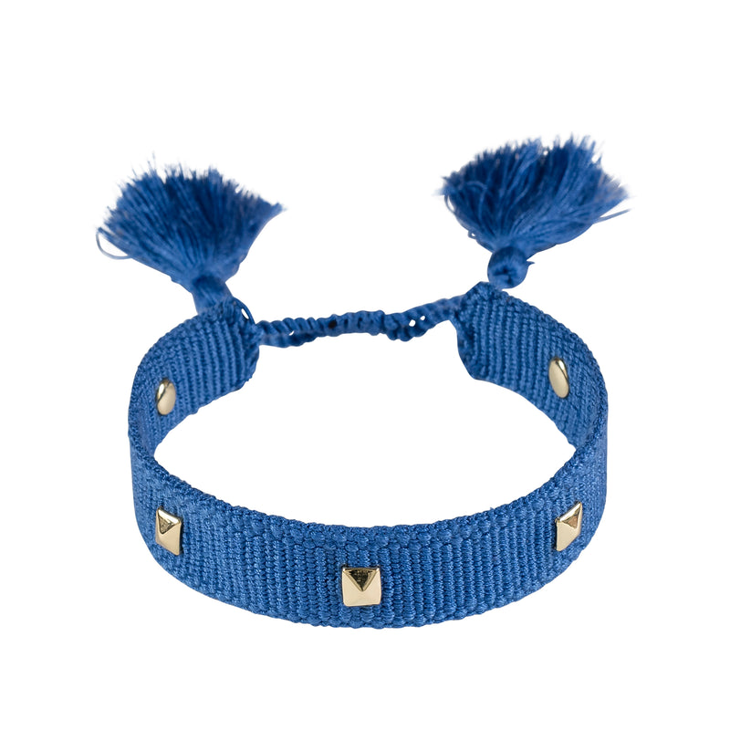 WOVEN FRIENDSHIP BRACELET THIN W/STUD - STRONG BLUE