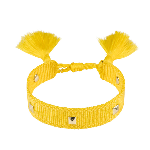 WOVEN FRIENDSHIP BRACELET THIN W/STUD - SUN YELLOW