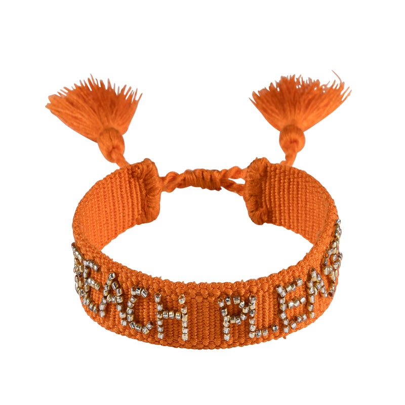 WOVEN FRIENDSHIP BRACELET THIN "BEACH PLEASE" ORANGE