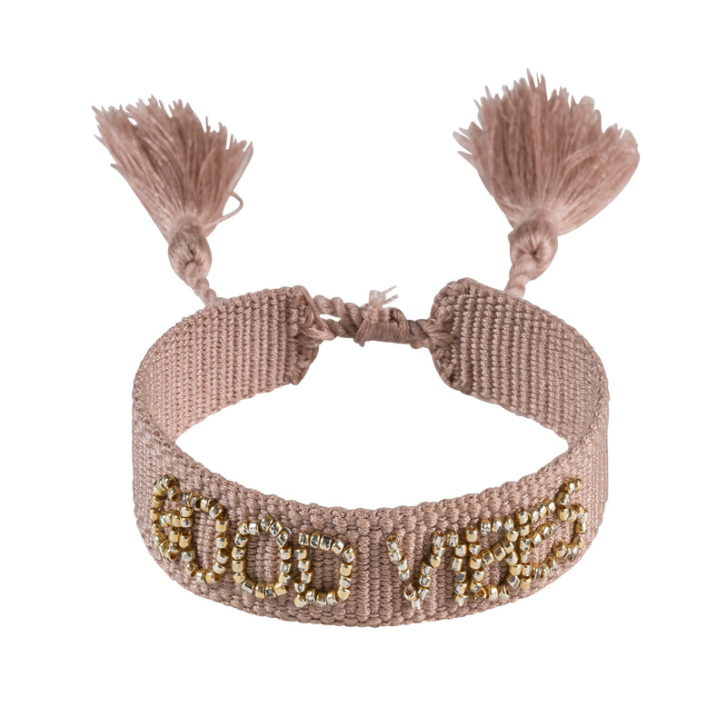 WOVEN FRIENDSHIP BRACELET THIN "GOOD VIBES" VINTAGE ROSE