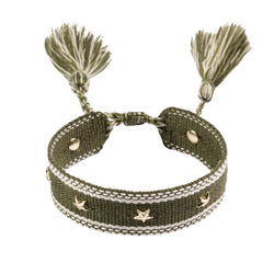 WOVEN FRIENDSHIP BRACELET W/STAR STUDS ARMY