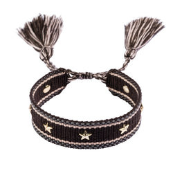 WOVEN FRIENDSHIP BRACELET W/STAR STUDS CHOCOLATE BROWN