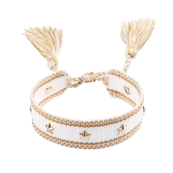 WOVEN FRIENDSHIP BRACELET W/STAR STUDS WHITE W/SAND
