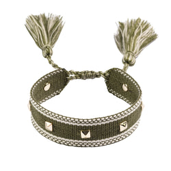 WOVEN FRIENDSHIP BRACELET W/STUD FADED ARMY
