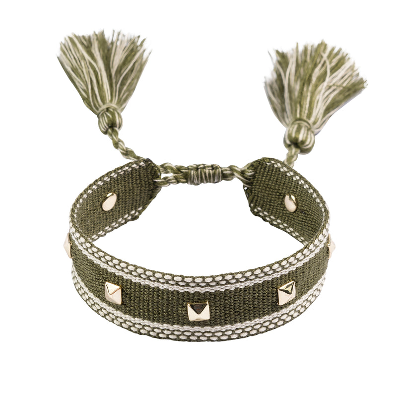 WOVEN FRIENDSHIP BRACELET W/STUD FADED ARMY