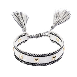 WOVEN FRIENDSHIP BRACELET W/STUD WHITE W/BLACK