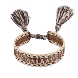 WOVEN FRIENDSHIP BRACELET - "HASTA LA VISTA" COGNAC