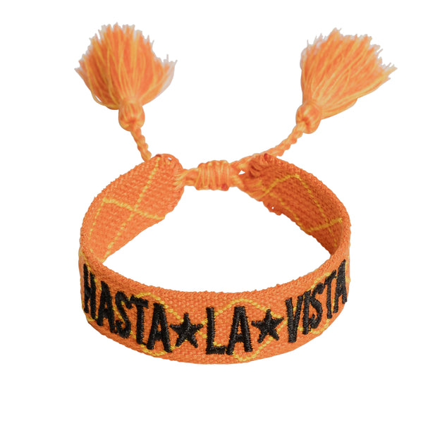 WOVEN FRIENDSHIP BRACELET - "HASTA LA VISTA" ORANGE W/BLACK