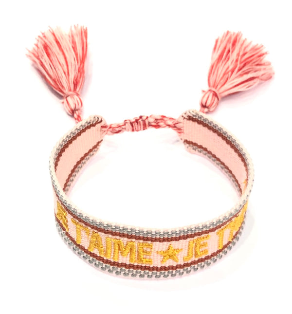 WOVEN FRIENDSHIP BRACELET - "JE T'AIME" BLUSH ROSE