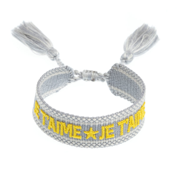 WOVEN FRIENDSHIP BRACELET - "JE T'AIME" LIGHT GREY