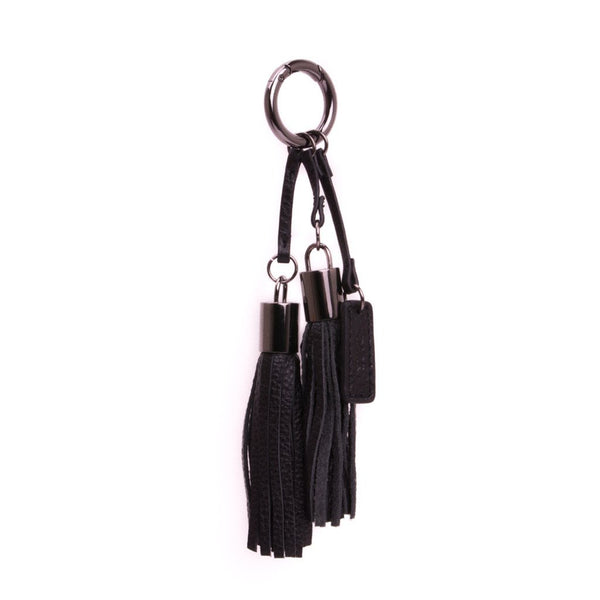 LEATHER TWIN TASSEL BLACK W/GUN METAL